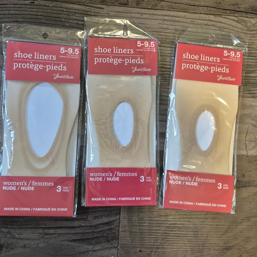 Juncture Women 9 Pairs Nude Shoe Liners No Show Socks Size 5-9.5 Lot of 3 Packs